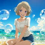 海を背景に微笑む少女