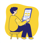巨大タブレットで買い物をする男性