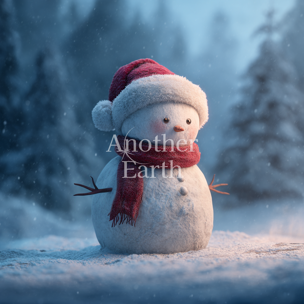 サンタ帽子を被った雪だるま