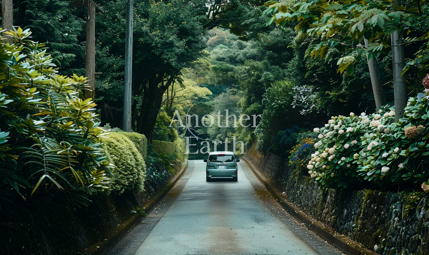 森の道を走る車