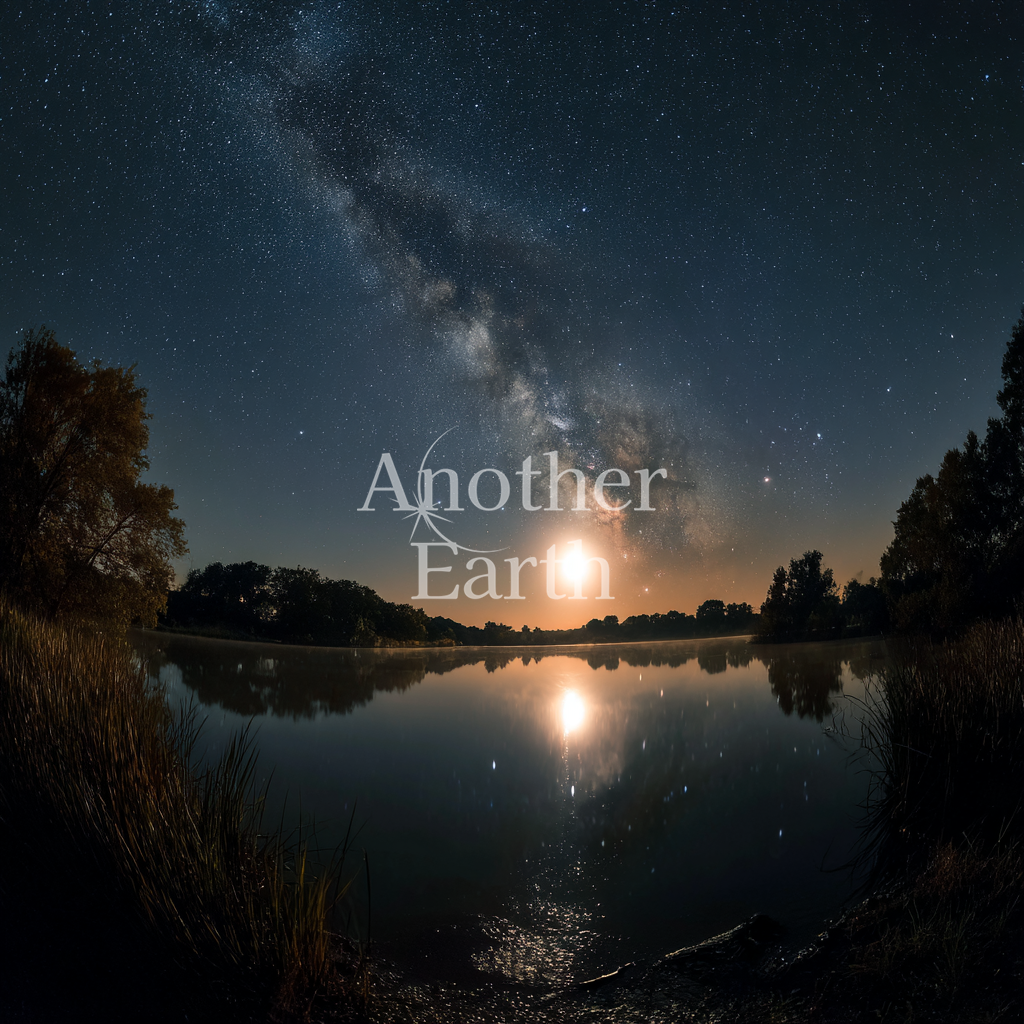 夜の湖と天の川
