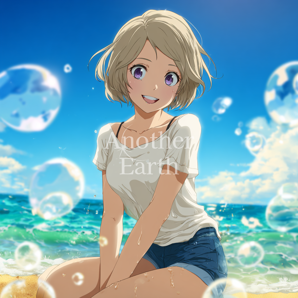 海を背景に微笑む少女