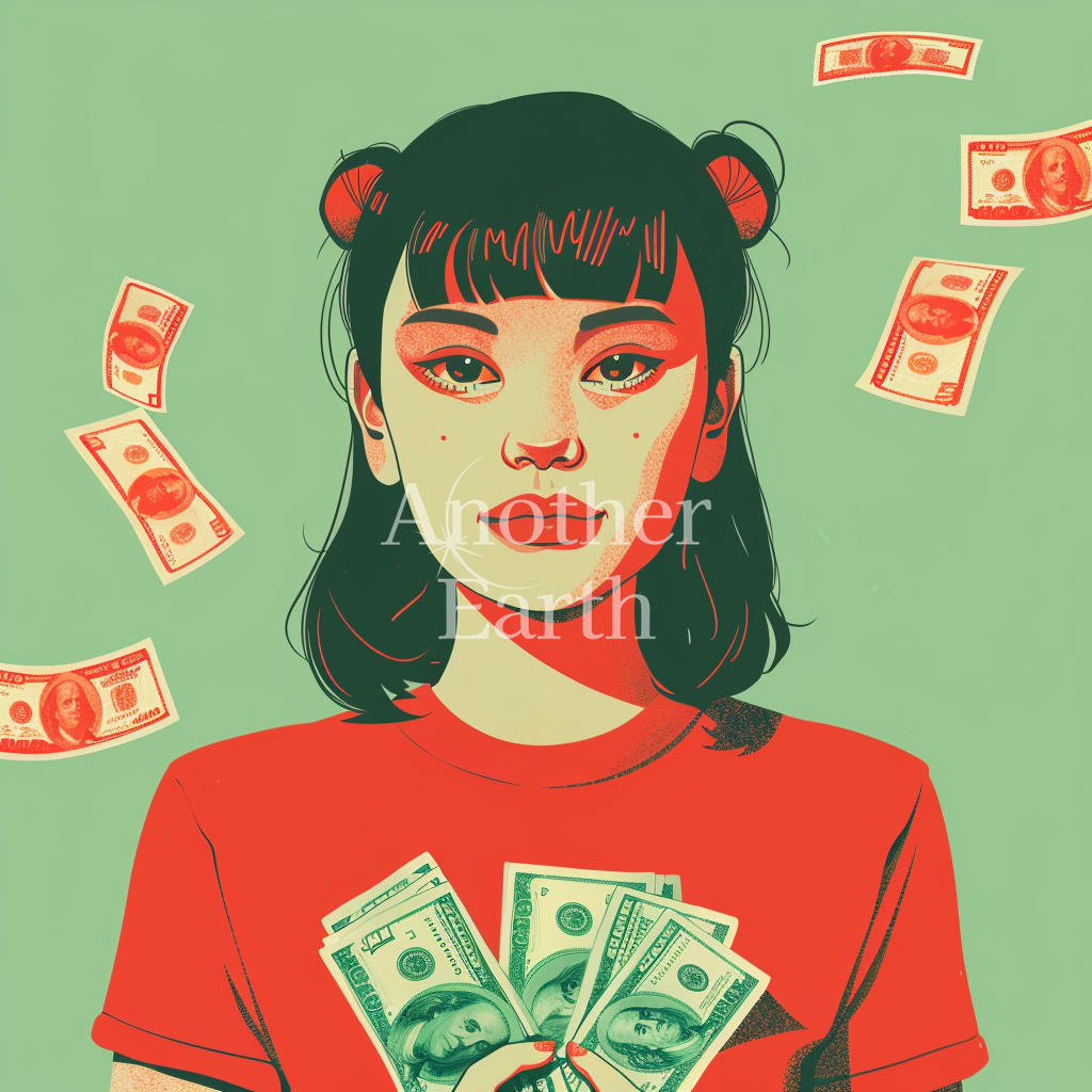 紙幣を持っているアジア人女性