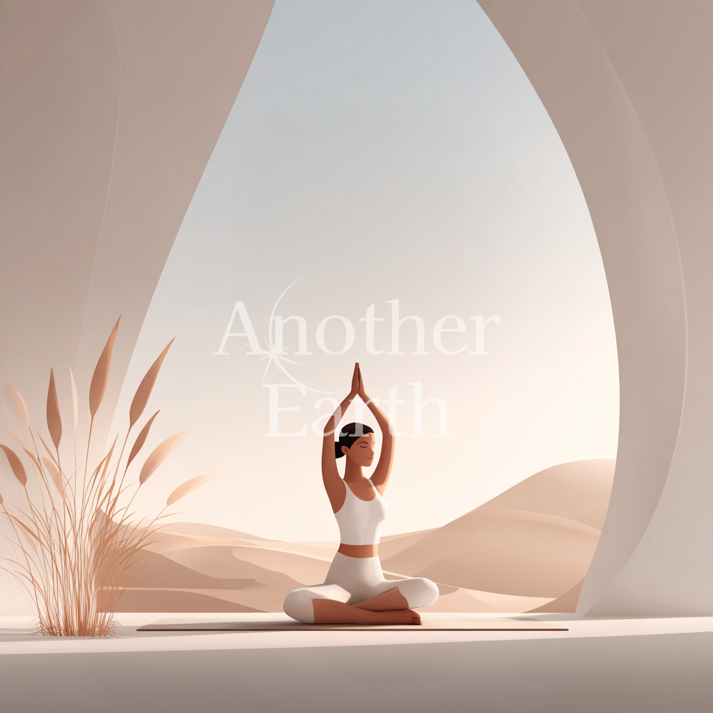 砂漠でヨガをする女性