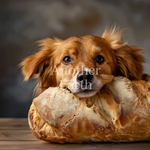 パンに顎乗せ中の犬