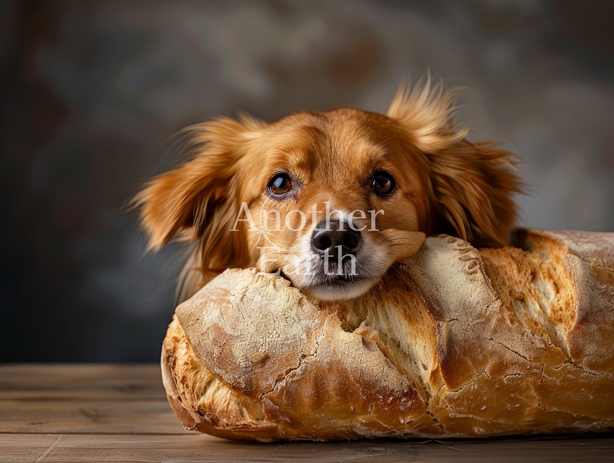 パンに顎乗せ中の犬