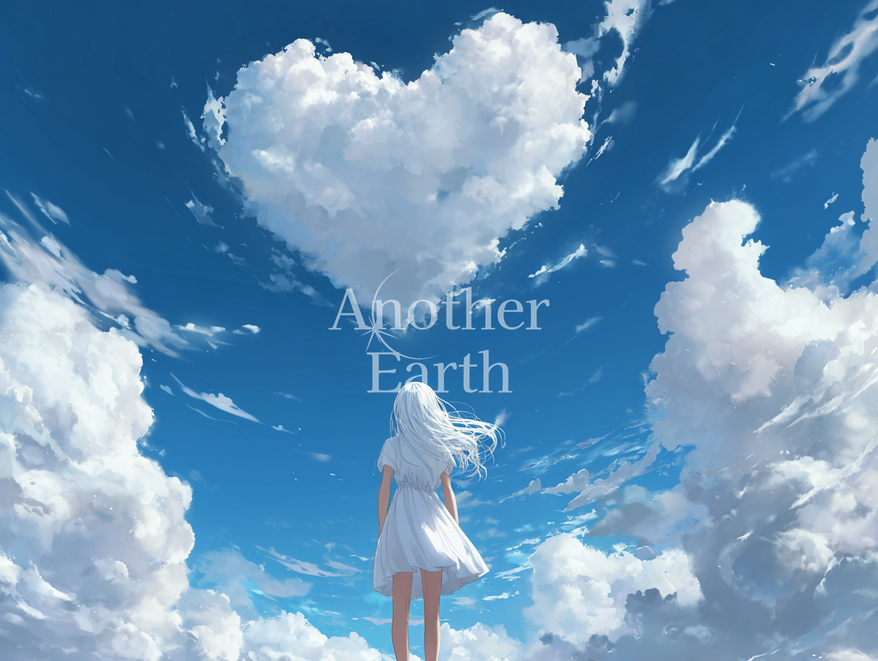 ハートの雲を見つめる少女