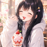 いちごパフェを食べる少女