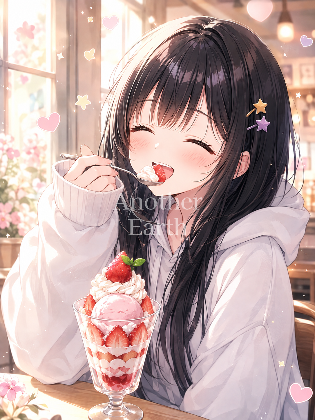 いちごパフェを食べる少女