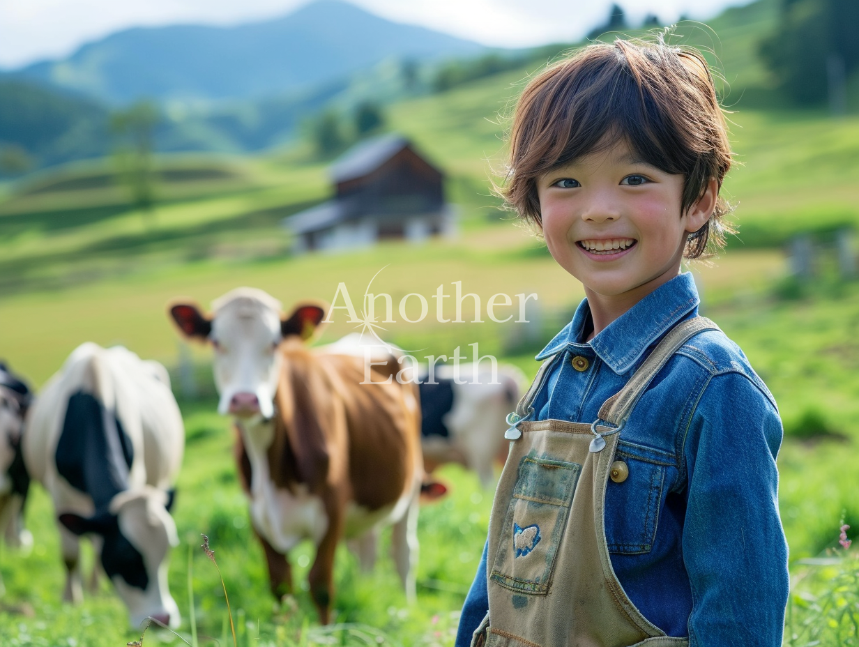 牧場体験を楽しむ男の子