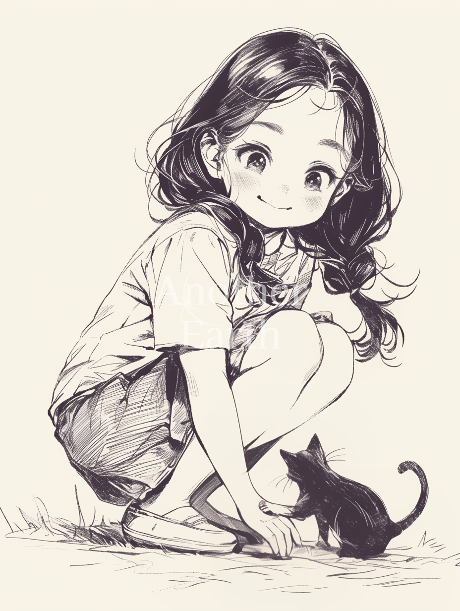 子猫をかわいがる女の子